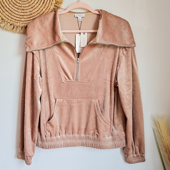 Anthropologie New Current Air Quarter Zip Velvet Velour Pullover SZ Medium Y2K - Picture 12 of 13